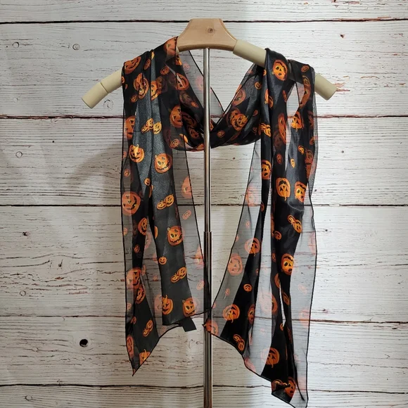 Pumpkin Shadow Stripe Faux Silk Scarf - Picture 9 of 11